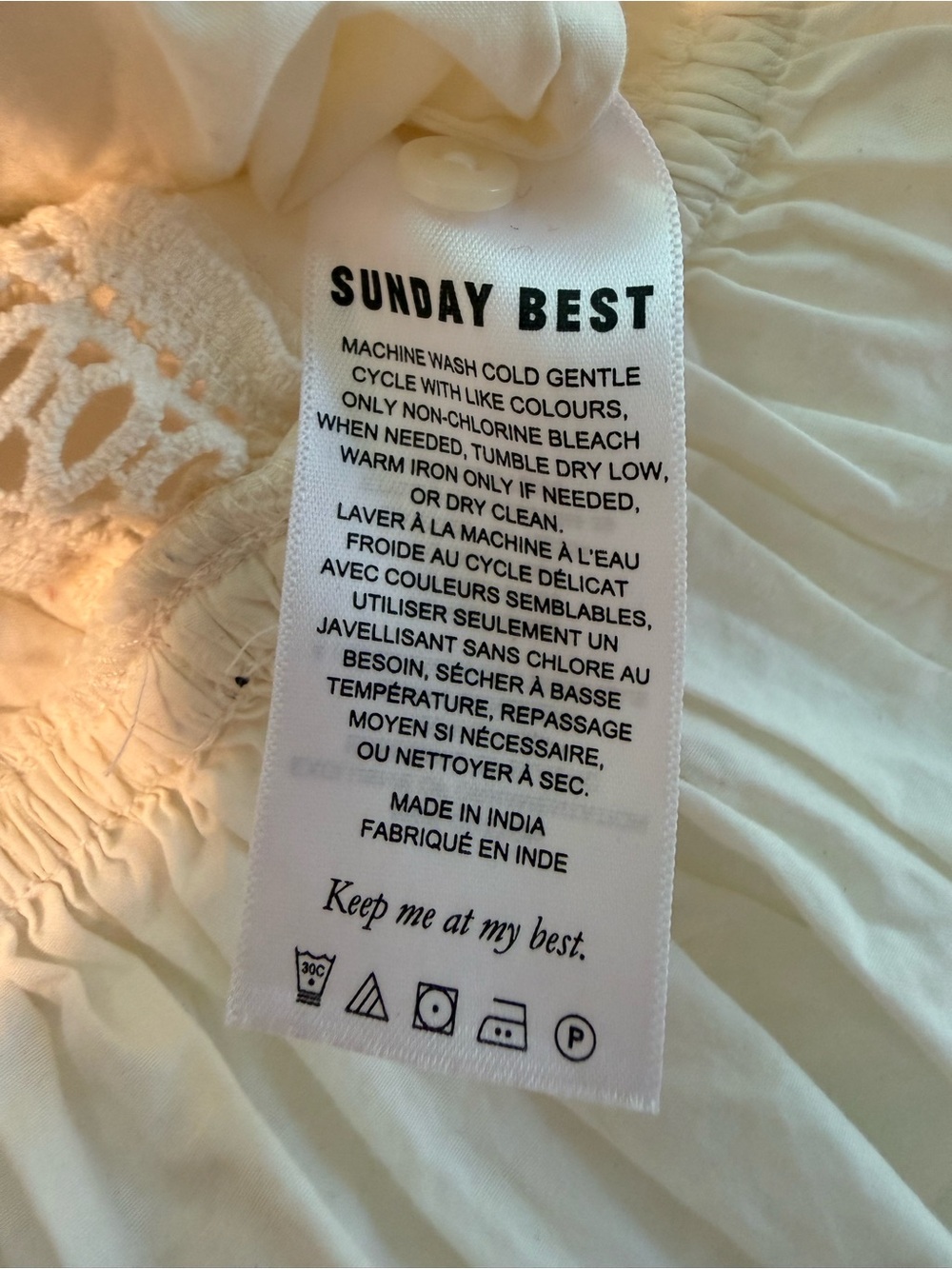 Aritzia Sunday Best Britta Blouse Ivory Eyelet Ruffle XXS Victorian Cottage Boho - Picture 10 of 11